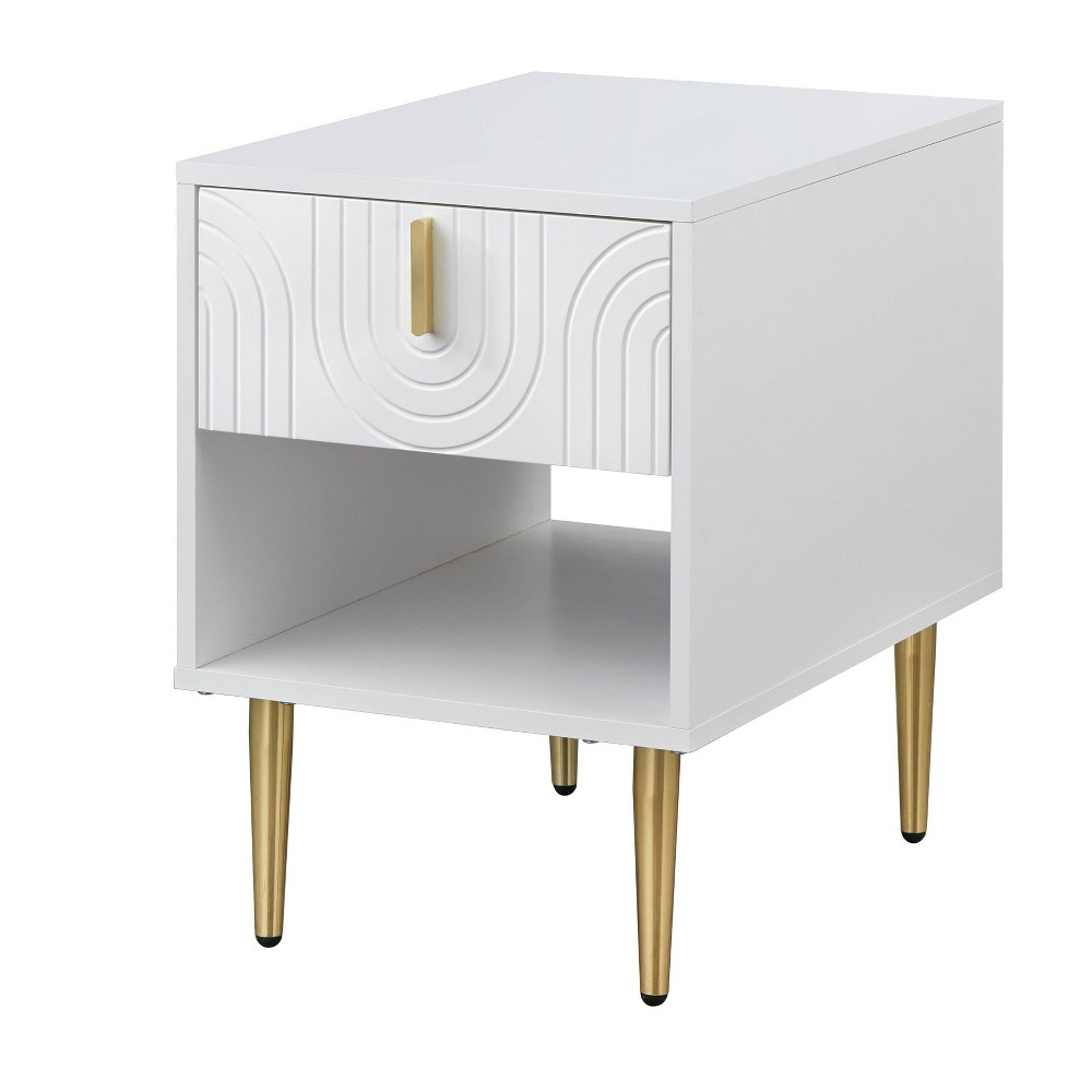 Photos - Coffee Table Tabaria Contemporary End Table with Drawer White - Lifestorey