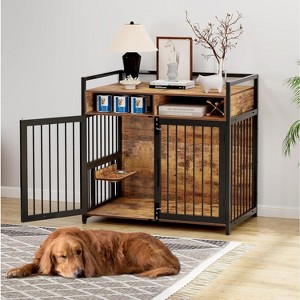 Furniture-Style Dog Crate with Drawers & 360° Adjustable Raised Feeder, Large Indoor Kennel Cabinet with Double Doors for Medium & Large Dogs - 1 of 4