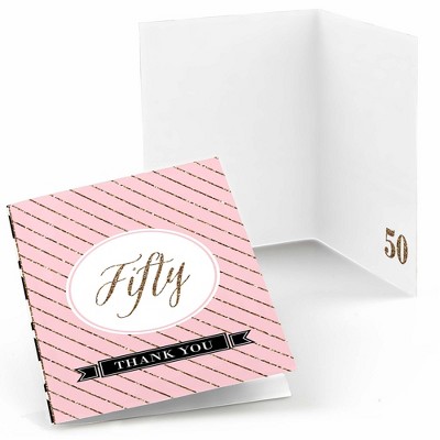 Big Dot of Happiness Chic 50th Birthday - Pink, Black and Gold - Birthday Party Thank You Cards (8 count)