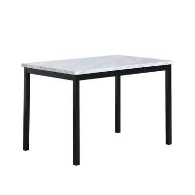 VYNXARIA 5-Piece Metal Dinette Set with Laminated Off-white Faux Marble Top, 4 Black Chairs