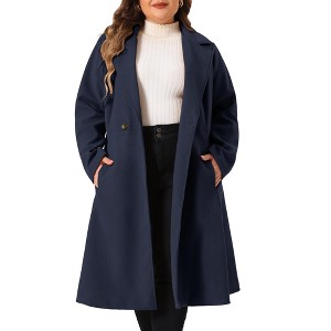 Women's Plus Size Double Breasted Notch Lapel Winter A Line Overcoats with Pockets - Agnes Orinda - 1 of 4