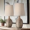 360 Lighting Chalane Rustic Accent Table Lamps 23 1/2" High Set of 2 Antique Bronze Hammered Natural Linen Shade for Bedroom Living Room Bedside House - 2 of 4
