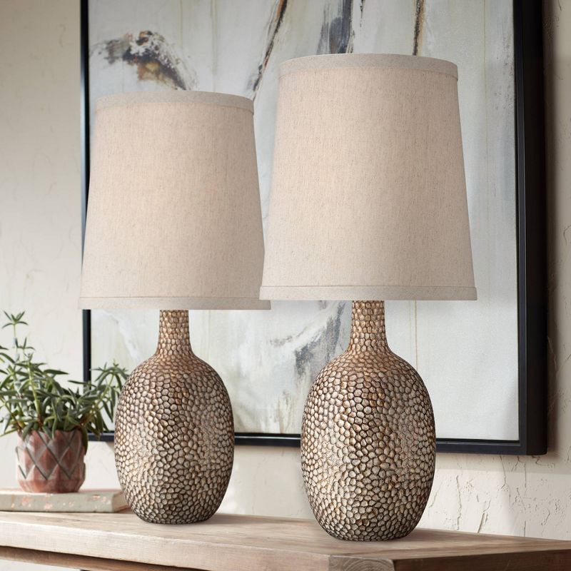 360 Lighting Chalane Rustic Accent Table Lamps 23 1/2" High Set of 2 Antique Bronze Hammered Natural Linen Shade for Bedroom Living Room Bedside House, 2 of 10