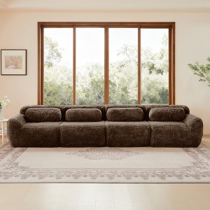 AENKYO 149" Oversized 4-Seater Sectional Sofa, Convertible Sleeper - No Assembly Required for Living Room Sofa, Chocolate - 1 of 4