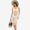 Anna-Kaci Swim Women's Crochet Knit Cover-Up Dress with Fringe Hem for Casual Looks - Medium, Beige - 4 of 4