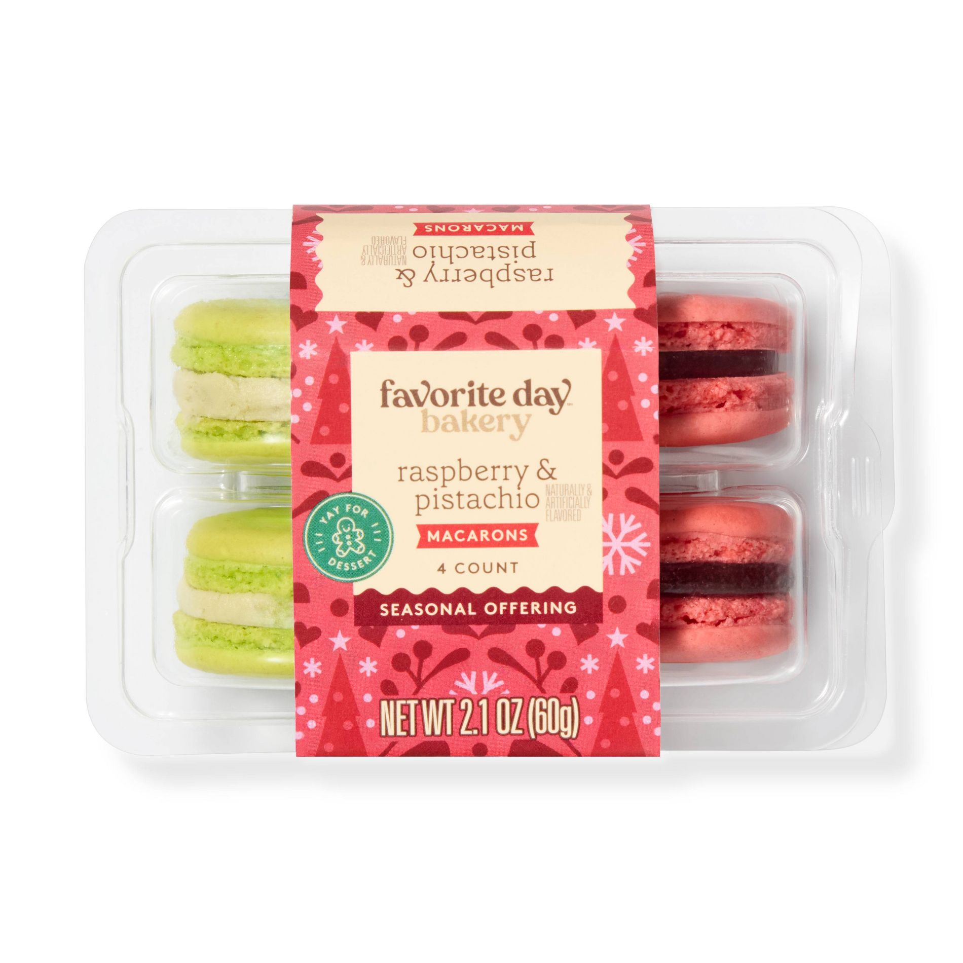 Holiday Christmas Cookies and Bars Variety Mini Macarons Pistachio and Raspberry - 2.1oz/4ct - Favorite Day™