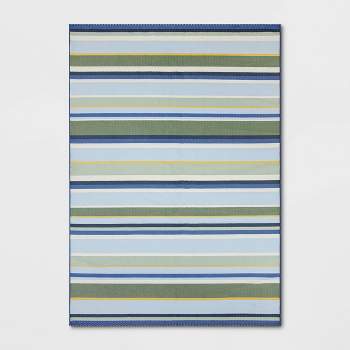 7'x10' Stripe Outdoor Rug Blue/Green - Threshold™