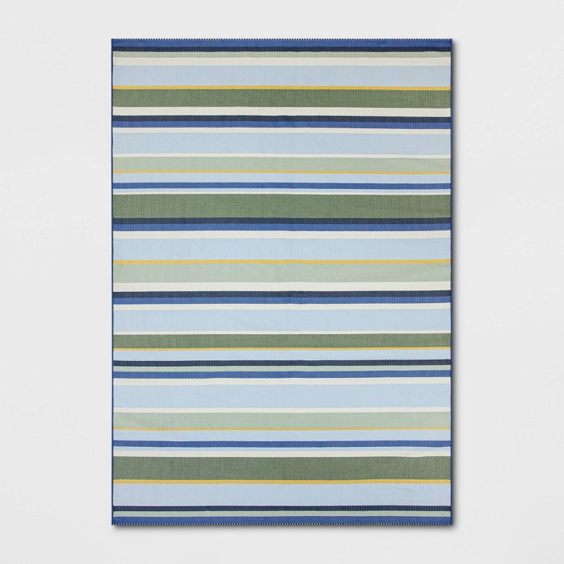 7&#39;x10&#39; Stripe Outdoor Rug Blue/Green - Threshold&#8482;, 1 of 6