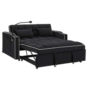 TIRAMISUBEST 55.51 inch versatile foldable sofa bed, pull-out bed, adjustable back and with USB port and ashtray and swivel phone stand, Black - 1 of 4