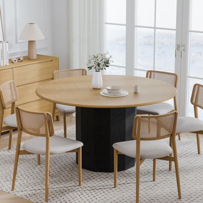 PexFix 52" Wood Round Dining Table Kitchen Table for 4-6 with Arc-Shaped Edge Top & Cylindrical Pedestal for Living/Dining Room Coffee Office Natural