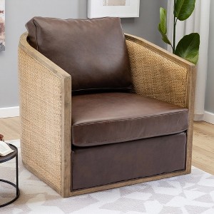 Upholstered Barrel Armchair with Rattan Details, No Installation - 1 of 4