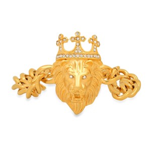 Steeltime Men's stainless steel cuban link and simulated diamonds lion head & crown bracelet. Color Options: Silver, Gold - 1 of 4