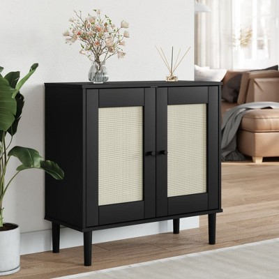 vidaXL Sideboard SENJA Rattan Look Black 31.5 in.x13.8 in.x31.5 in. Solid Wood Pine