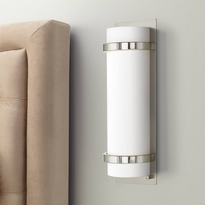 Brushed Nickel 2-Light Cylinder Wall Sconce with Etched Glass