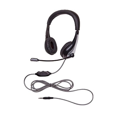 Califone NeoTech 1025MT Mid-Weight, On-Ear Stereo Headset with Gooseneck Microphone, 3.5mm Plug, Black/Silver