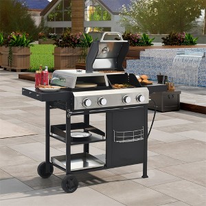 4 Burners Propane Gas BBQ Grill, 49,200 BTU Output Propane Gas Grill and Griddle Combo with Cover, Outdoor Cooking Propane Grill for Garden Backyard - 1 of 4