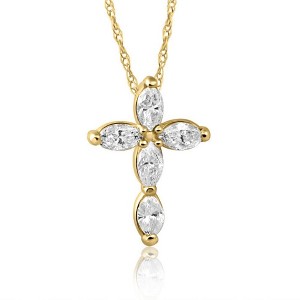 Pompeii3 1/2Ct Marquise Diamond Cross Petite Pendant Yellow Necklace Gold (1/2 inch tall) - 1 of 4