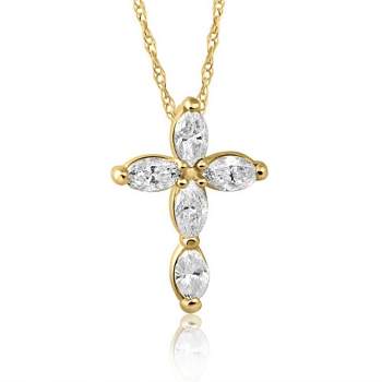 Pompeii3 1/2Ct Marquise Diamond Cross Petite Pendant Yellow Necklace Gold (1/2 inch tall)