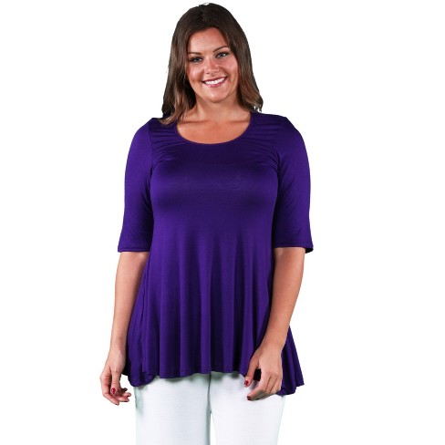 24seven Comfort Apparel Womens Elbow Swing Plus Size Tunic Top-purple ...