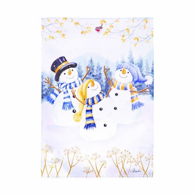 Winter Snowmen Trio White Suede Garden Flag 12 x 18 Inches