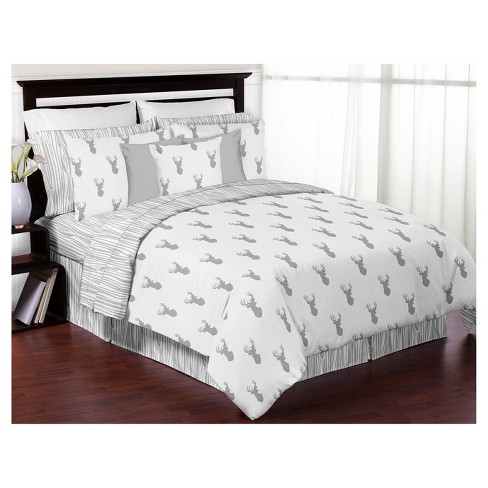 Gray White Woodland Deer Comforter Set Full Queen Sweet Jojo