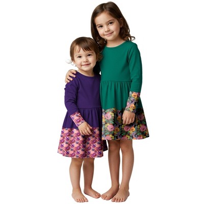 The Pink Picket Fence Louise Twirl Dress for Girls – 100% Cotton Long Sleeve Play Dress – Hand-Painted Floral Print