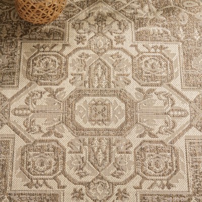 Cream and Beige Synthetic Medallion Runner Rug, 2'2" x 12'