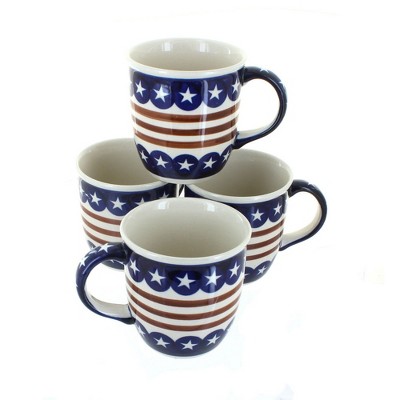 Blue Rose Polish Pottery 1800 Zaklady 4PC Mug Set