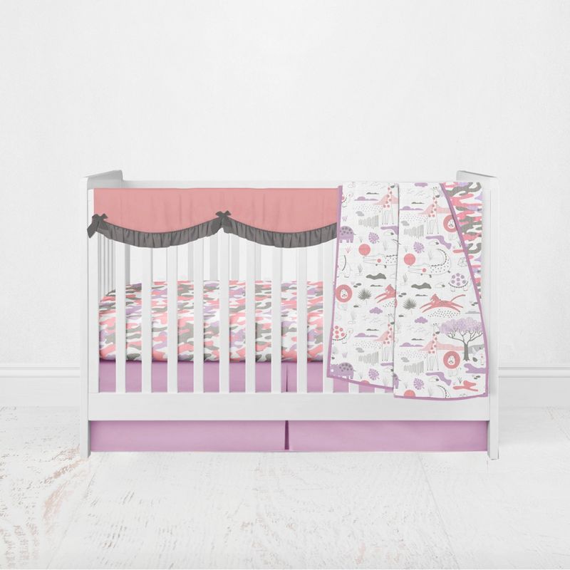 Bacati - Solid Girls Lilac/Coral/Gray Solid Long Crib Rail Guard Cover , 4 of 9