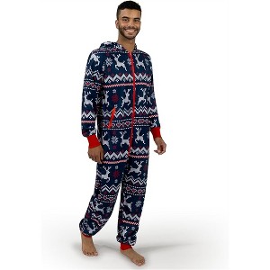 Joyfy Christmas Pajamas, Loose Hooded Christmas Pajamas for Women/Men, Nordic Print Pattern Holiday Jumpsuits for Adults Christmas Party - 1 of 4