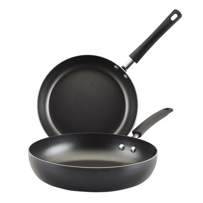 LunaLulinlk Easy Clean 2 Piece Aluminum Nonstick Deep Frying Pan Set, Black