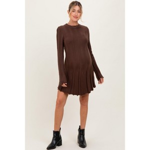 Pinkblush Brown Wide Rib Maternity Mini Sweater Dress - 1 of 3