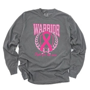 Simply Sage Market Women's Pink Ribbon Warrior Long Sleeve Garment Dyed Tee - 1 of 3