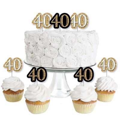 Big Dot of Happiness Adult 40th Birthday - Gold - Dessert Cupcake Toppers - Birthday Party Clear Treat Picks - Set of 24