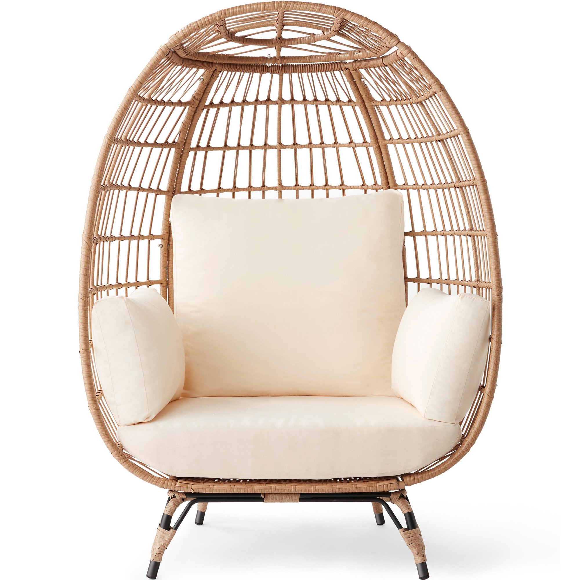 Best Choice Products Wicker Egg Chair Oversized Indoor Outdoor Patio Lounger w/ Steel Frame - Ivory