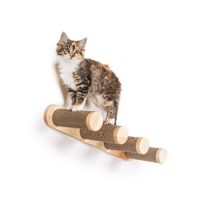 24" Wall-Mounted Oak and Cardboard Cat Climber