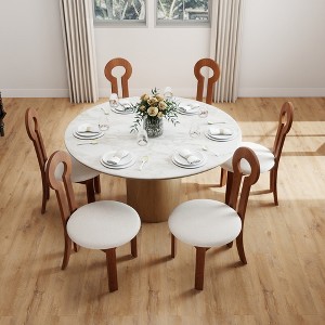 WJSHome Sheep Plush Upholstery Dining Chairs Set of 6, Rubberwood Dining Chairs, Retro Key Shape Design for Kitchen and Restaurant - 1 of 4