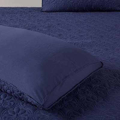 Navy Microfiber Queen Bedspread Set with Shams