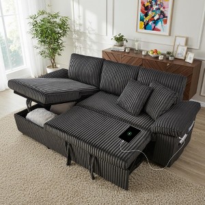 TiramisuBest 81" Convertible Sofa Bed, 2,4,5,7 Seat Pull out Couch, Corduroy L Shaped Couch with Adjustable Backrest, Side Pocket, USB C - 1 of 4