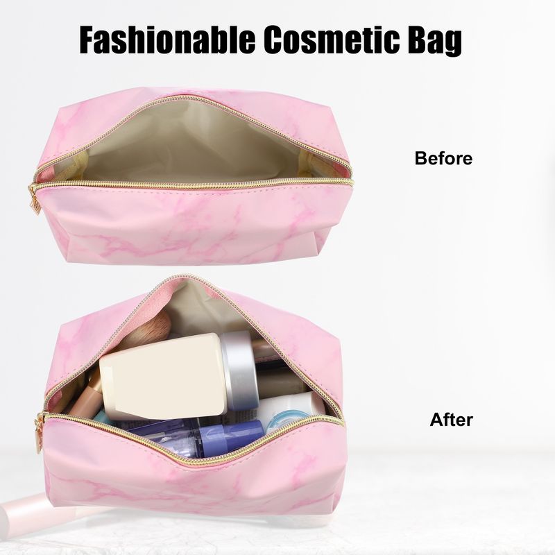Unique Bargains Makeup Bag Cosmetic Travel Bag Make Up Brush Organizer Bag Marble Makeup Storage Toiletry Bag for Women 7"x3"x4" 1 Pcs, 2 of 7