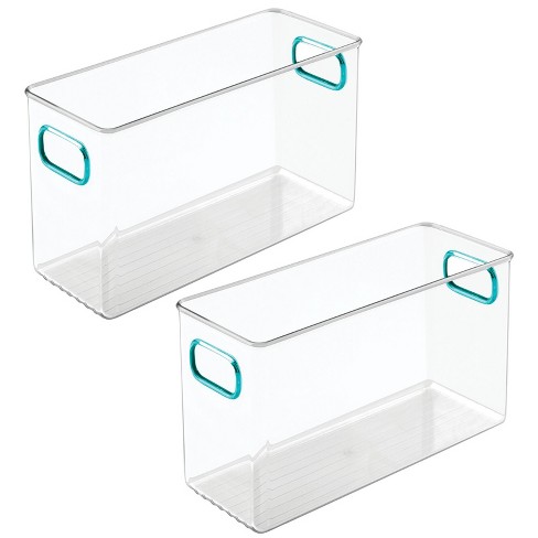 Clear/Blue mDesign Plastic Storage Bin with Handles for Bathroom Vanity 2 Pack 