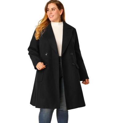 Agnes Orinda Women's Plus Size Winter Notched Lapel Double Breasted Long  Overcoats Black 4x : Target