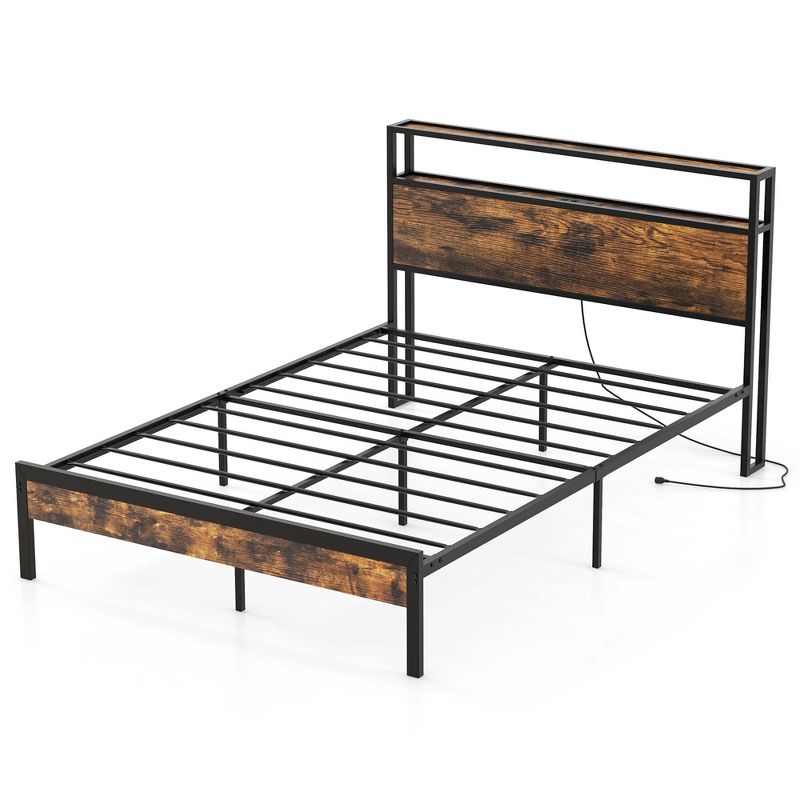 Costway Twin/Full/Queen Bed Frame with Storage Headboard Charging Station 18W USB C Port Rustic Brown, 2 of 11