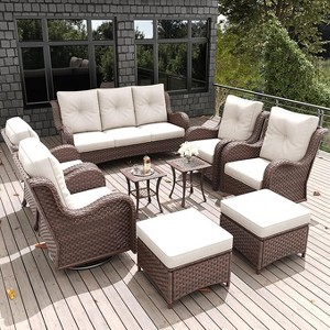 LayinSun Outdoor Patio Furniture Set, Brown Rattan Wicker Sectional Swivel Rocker Chairs Sets with Ottomans, Swivel Glider Chair - 1 of 4