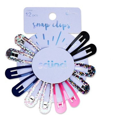 scunci Chunky Glitter & Solid Snap Clips - 12pk