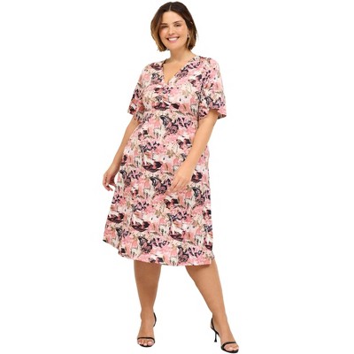 ellos Plus Size V-Neck Fit And Flare Dress