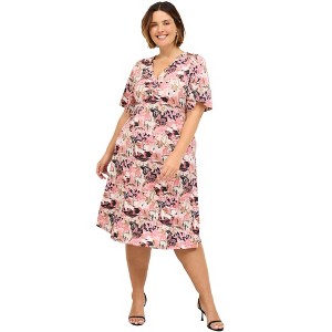 ellos Plus Size V-Neck Fit And Flare Dress - 1 of 4