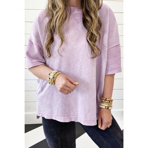 Orchid Petal Mineral Wash Drop Sleeve Patchwork Plus Tee - 1 of 1