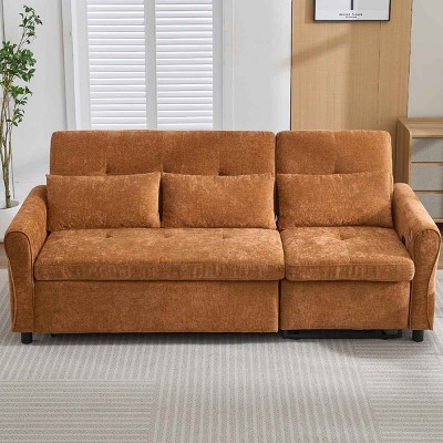 2-in-1 3-Seater Sofa Bed with Reversible Recliner, Couch with Adjustable Backrests and USB Ports, Sofa with Chenille Cushion-Baofuwish
