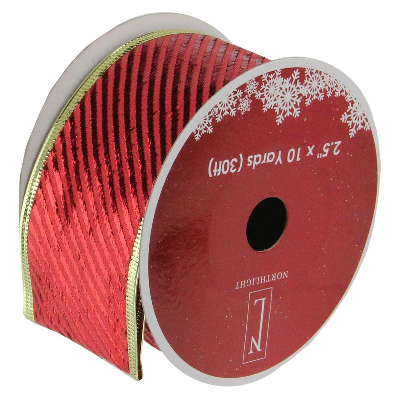 Northlight Shiny Red and Gold Striped Wired Christmas Craft Ribbon 2.5" x 10 Yards, 1 of 4